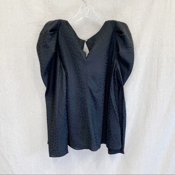 ANN TAYLOR Spotted Puff Shoulder Satin Cowl Neck Top In black Size Medium‎ NWT - Picture 9 of 12